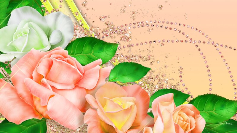 Roses with Green Leaves — Pink