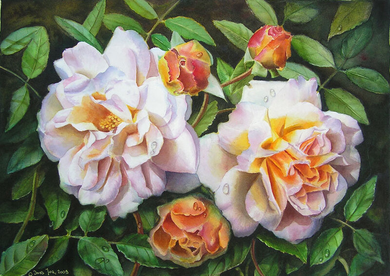 Roses with Green Leaves