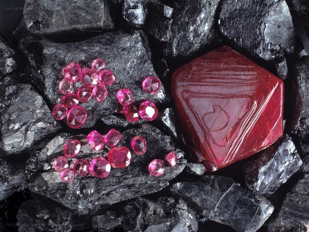 Rough and polished rubies