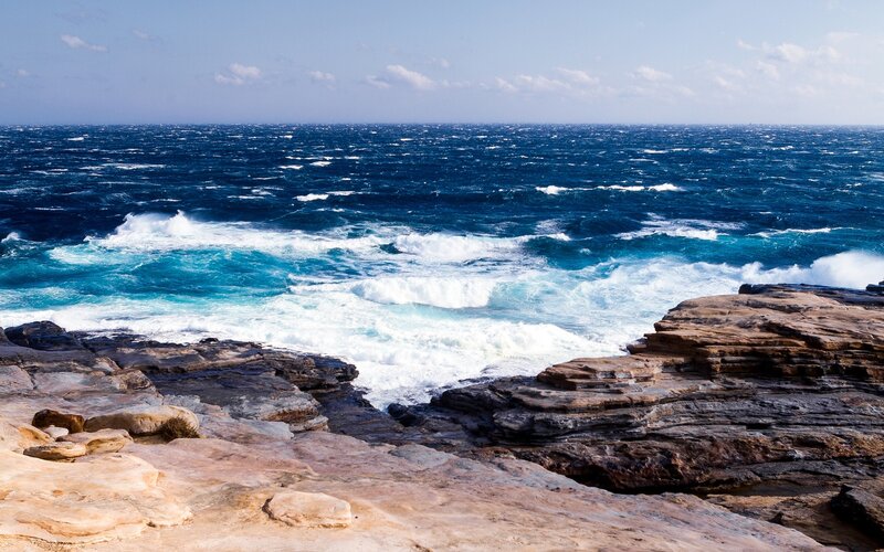 Rough seas at rocky coast