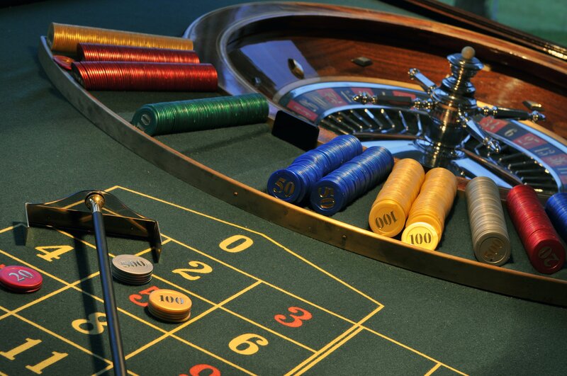 Roulette Table with Chips — Green, Neutral, Photograph