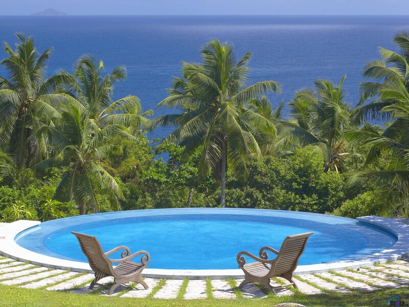 Round Pool with Lounge Chairs