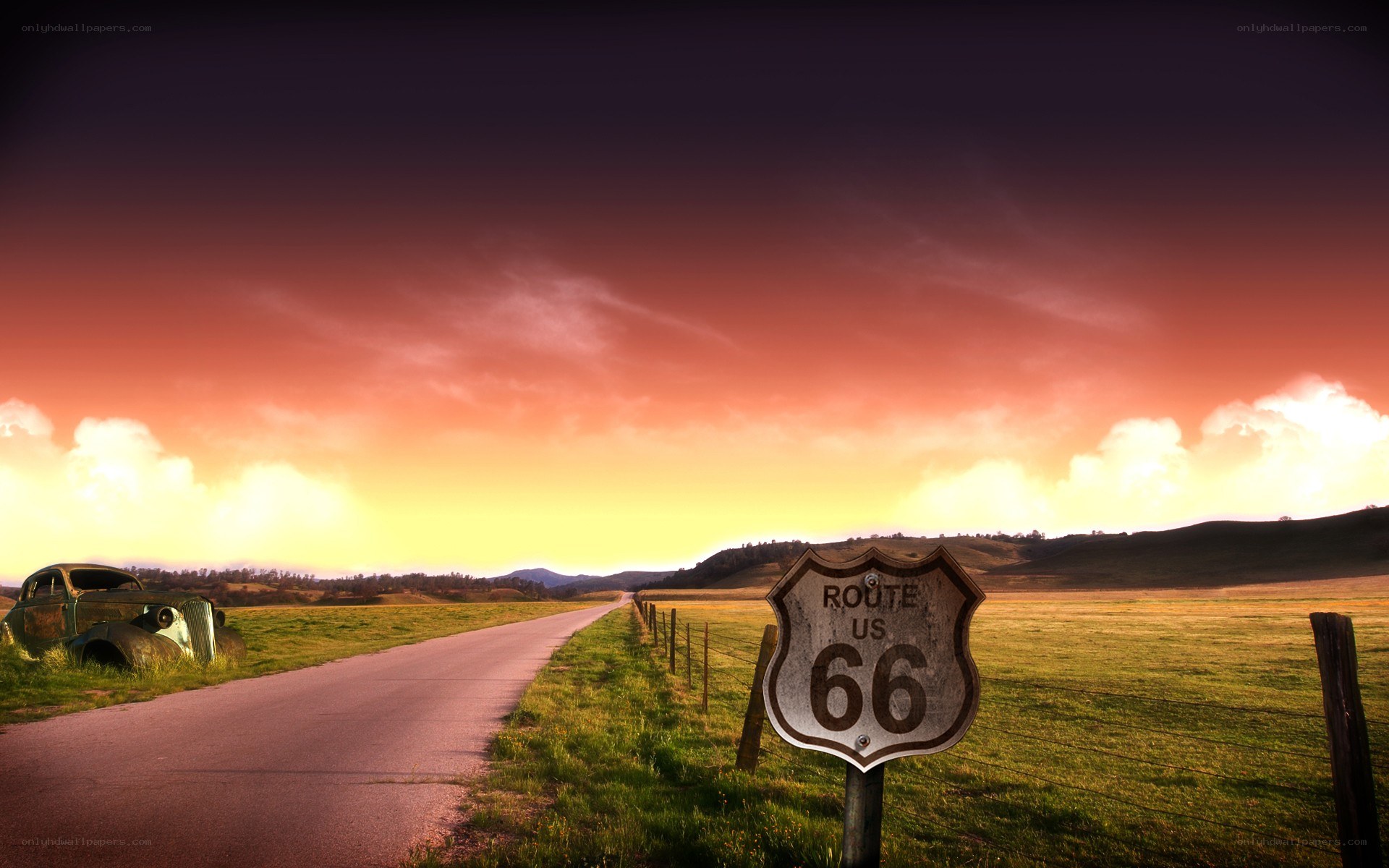 Route 66 at sunset