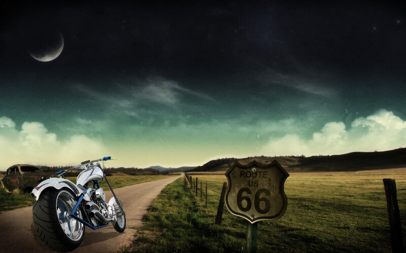 Route 66 motorcycle at night