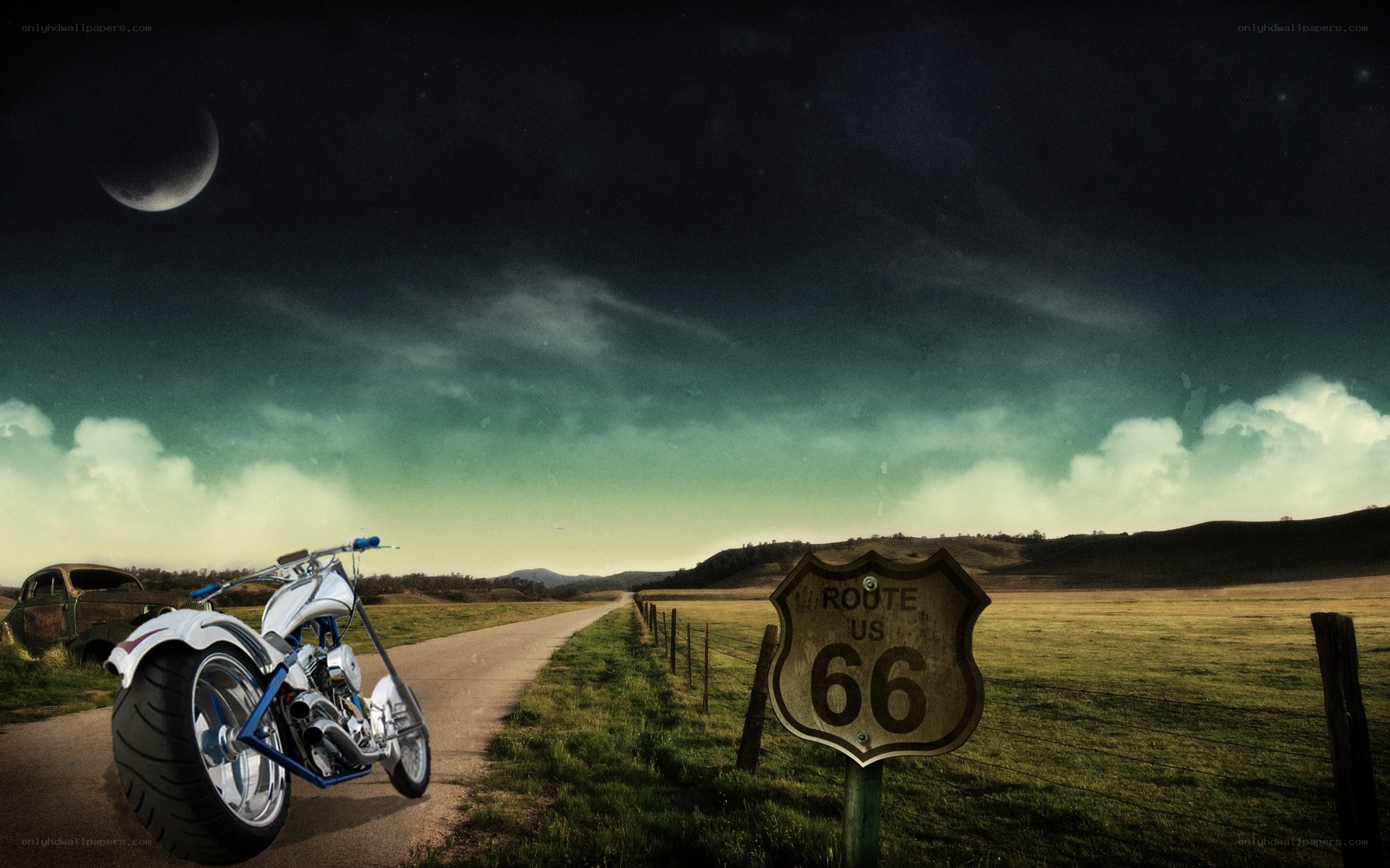 Route 66 motorcycle at night