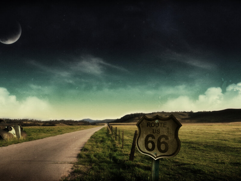 Route 66 Sign at Night
