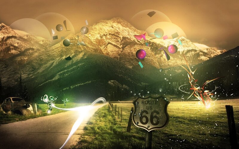 Route 66 Sign in Mountains — Green
