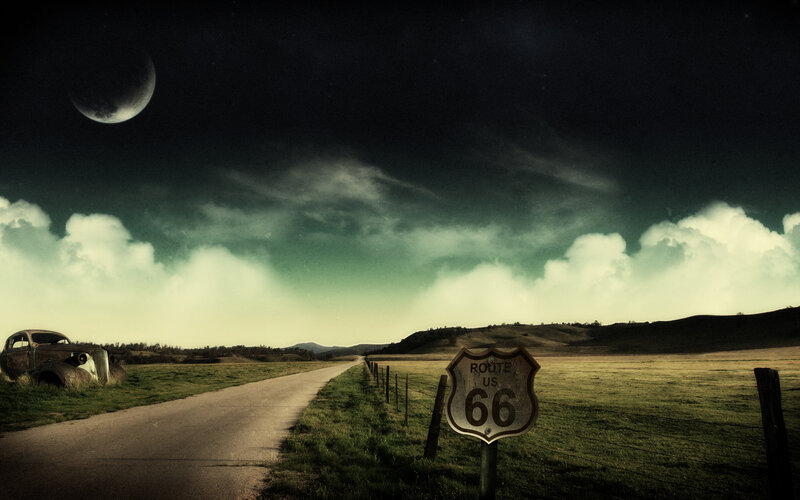 Route 66 Sign on Road