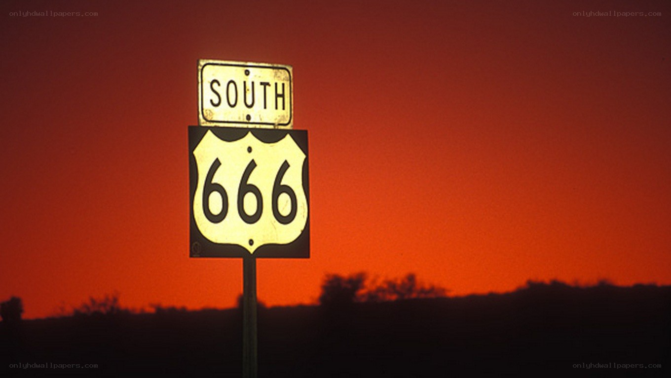 Route 666 sign at sunset