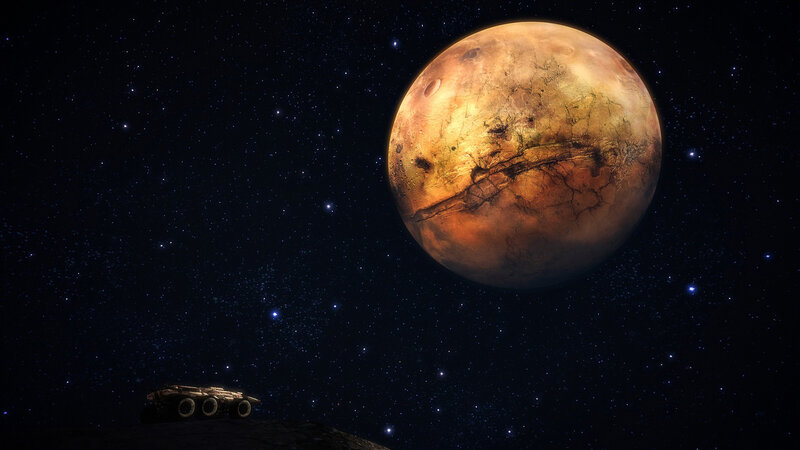 Rover on Alien Planet — Black, Dramatic, Night, 3d Render