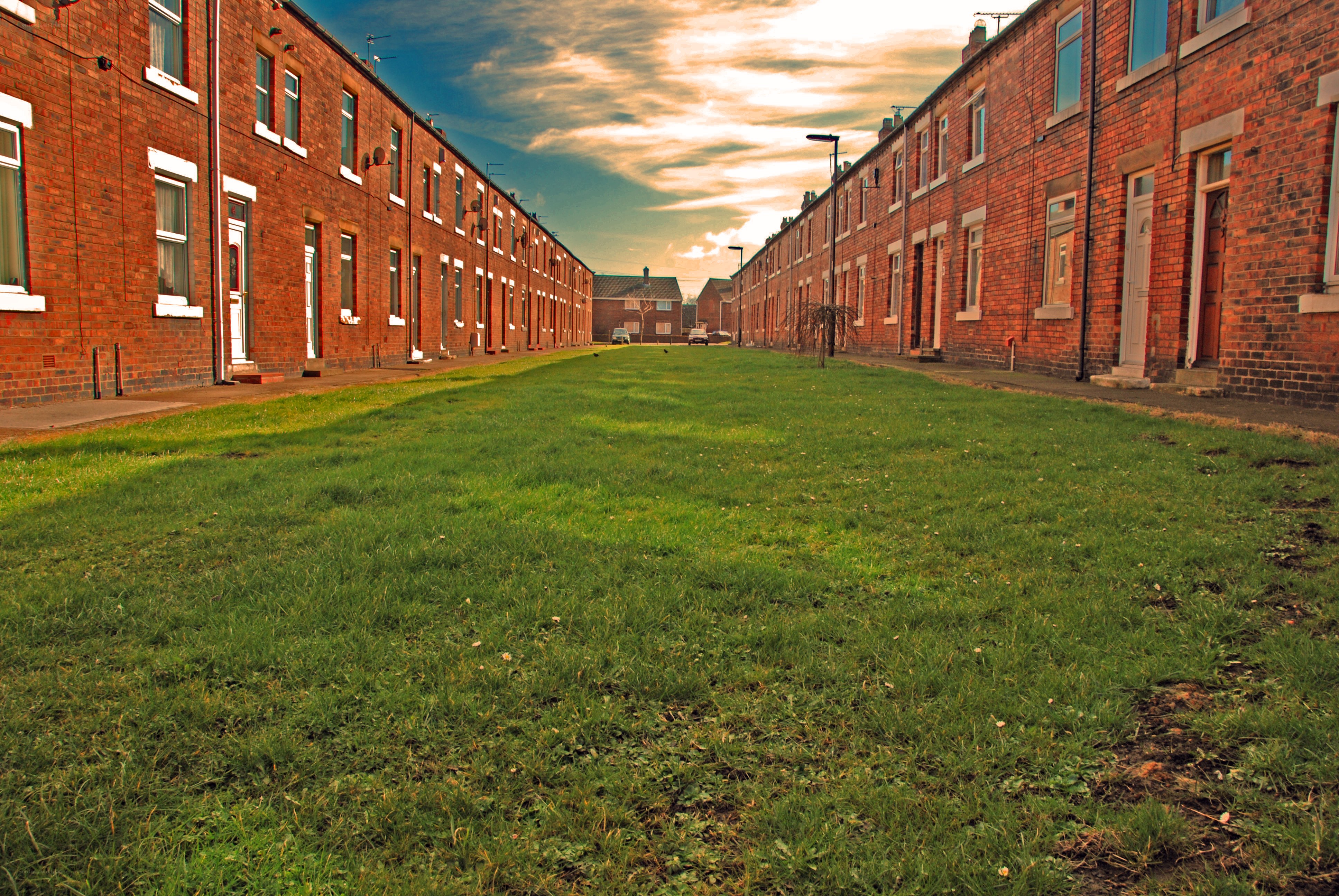 Row houses at sunset