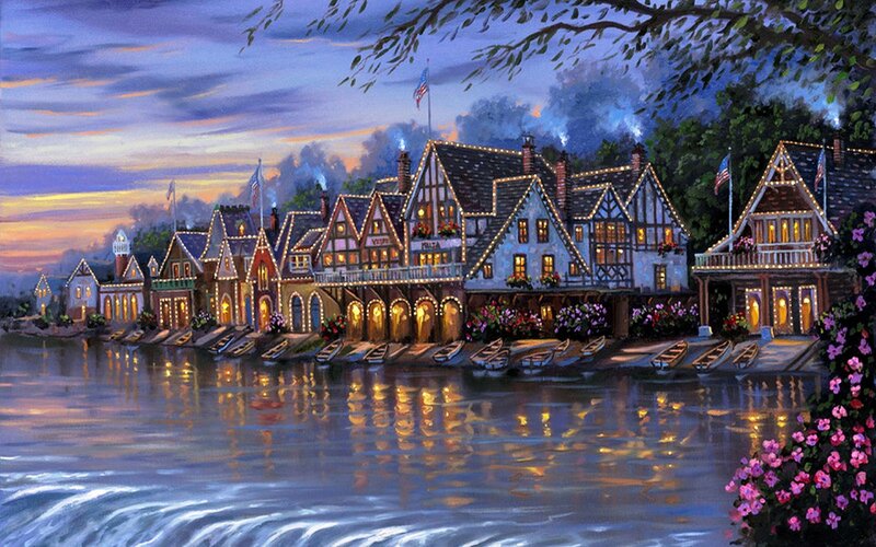 Row Houses on River — Blue