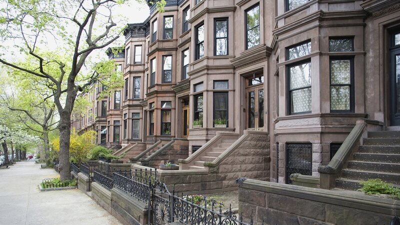 row of brownstone houses
