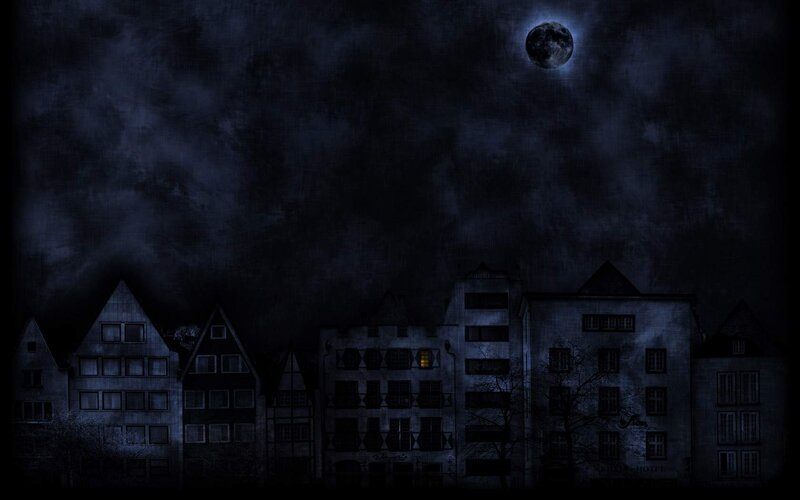 Row of Buildings at Night — Black
