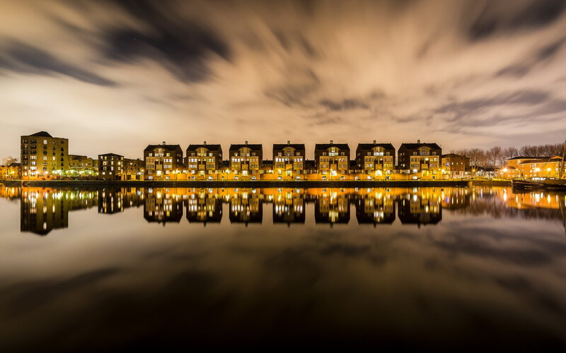Row of Buildings at Night
