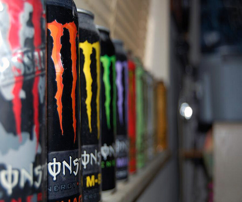 Row of Energy Drink Cans
