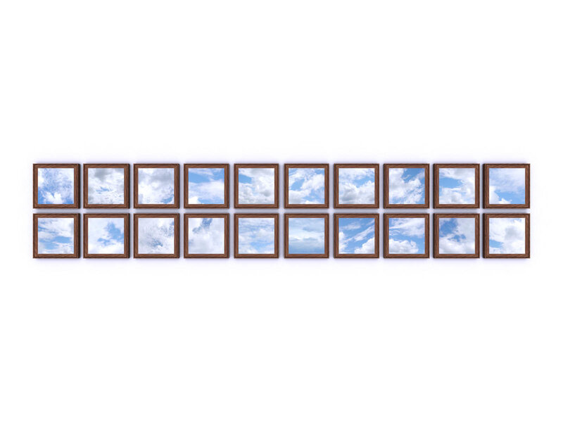 Row of framed sky images