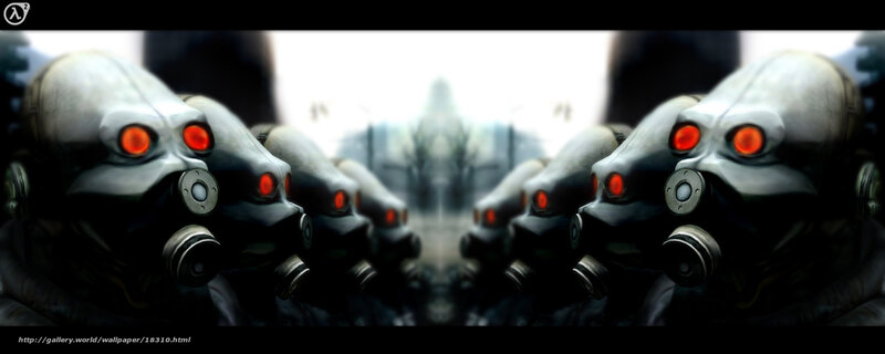 row of gas mask robots