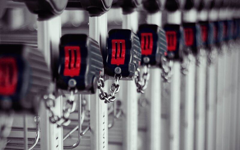 Row of gym weight machines