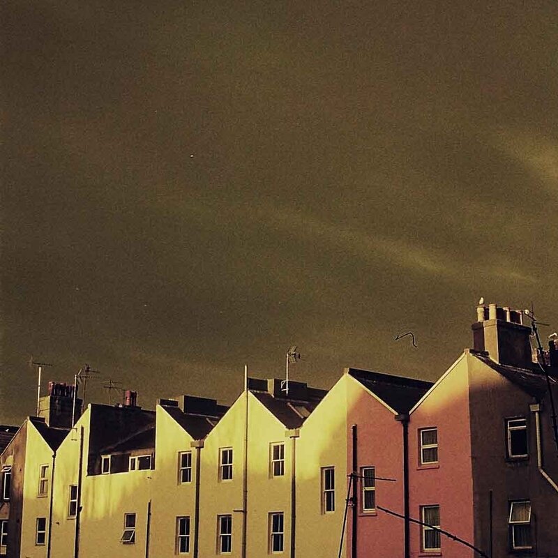 Row of houses at dusk