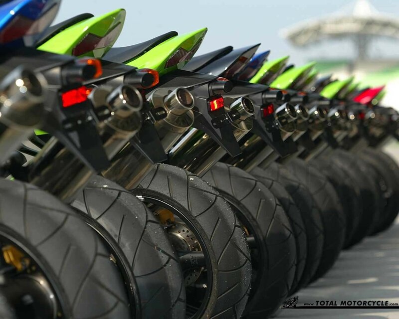 Row of motorcycles at a track