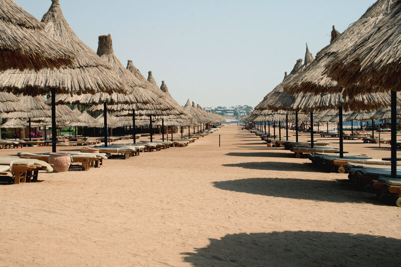 Row of Thatched Umbrellas