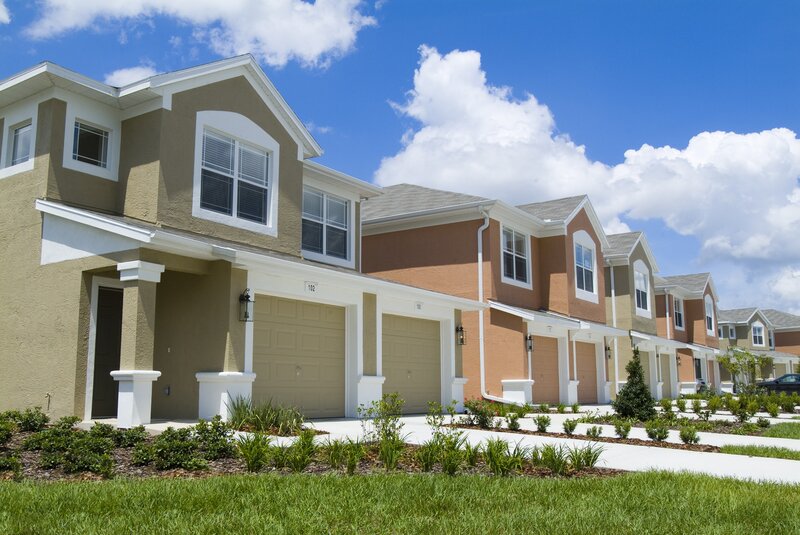 Row of townhouses on a sunny day