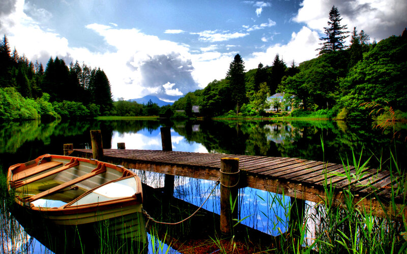 Rowboat at Wooden Dock