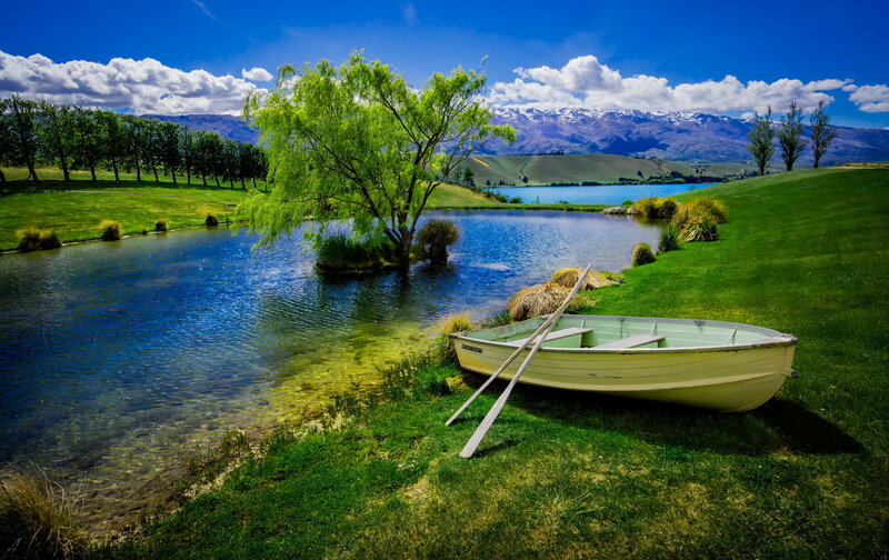 Rowboat on Grassy Shore