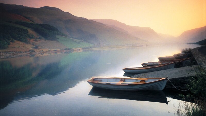 Rowboats on a Lake — Blue