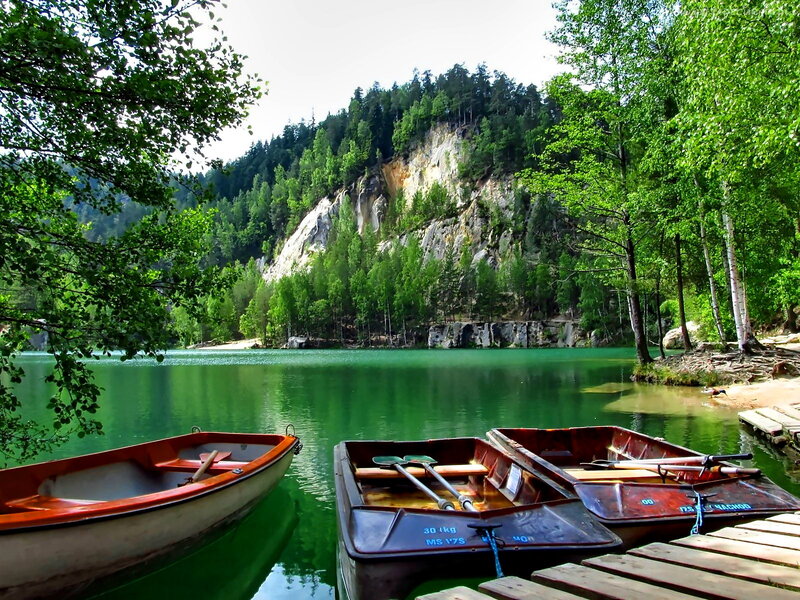 Rowboats on a Lake — Green