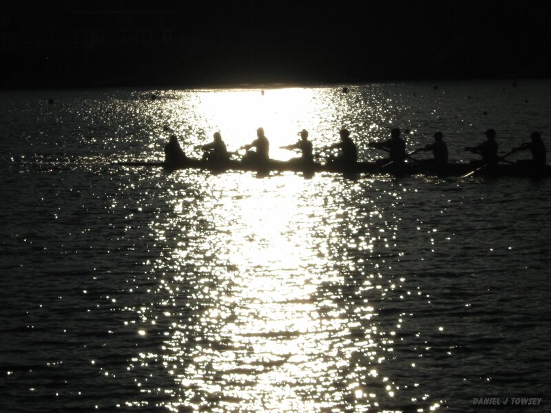 Rowers at sunset