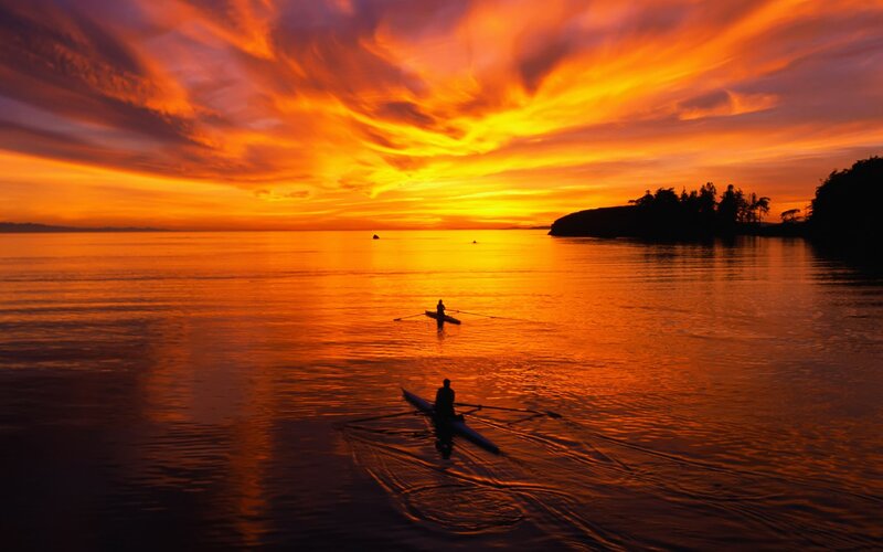 Rowers on Calm Water