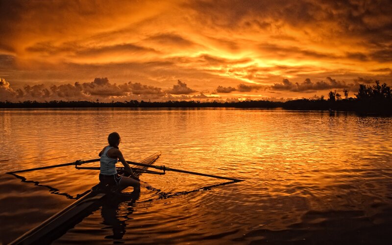 Rowing at sunset