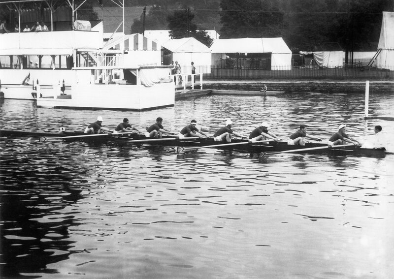 Rowing team on a river