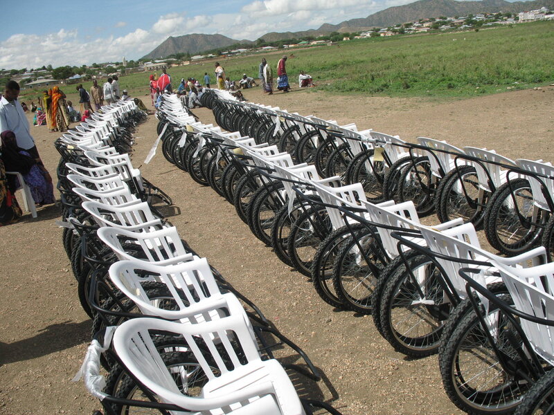 Rows of bicycles with chairs