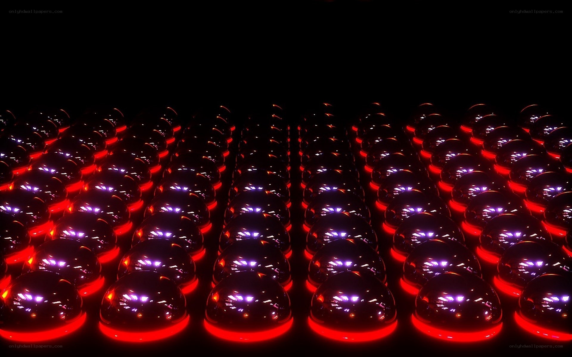 Rows of glowing red spheres