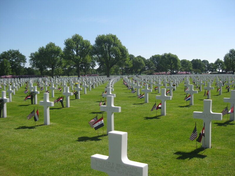 Rows of graves at a military cemetery