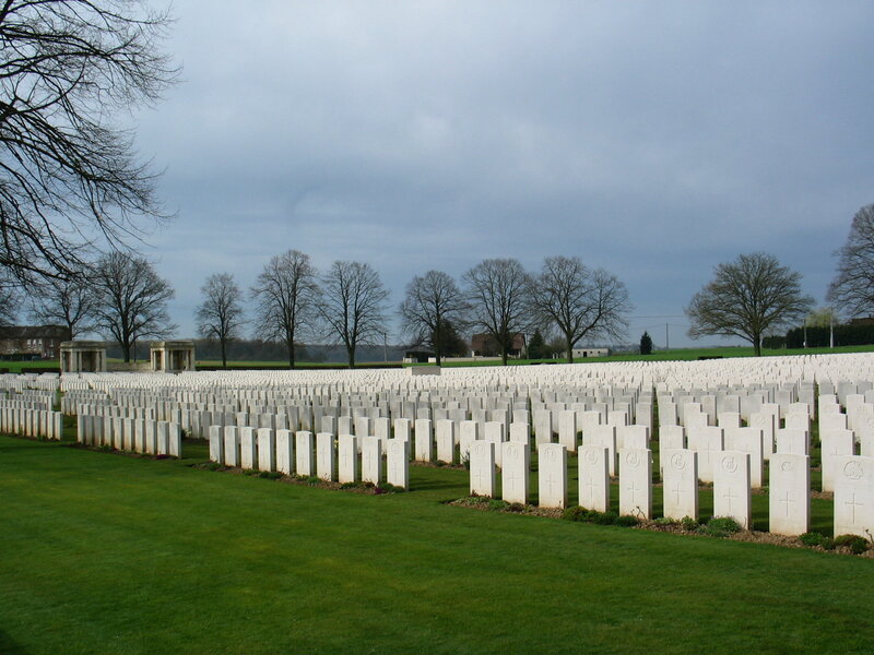 Rows of graves in a war cemetery