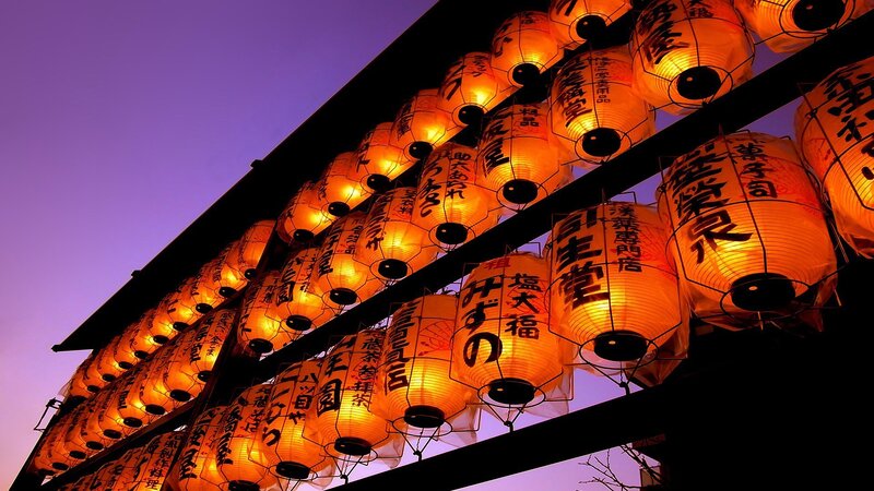Rows of Illuminated Lanterns