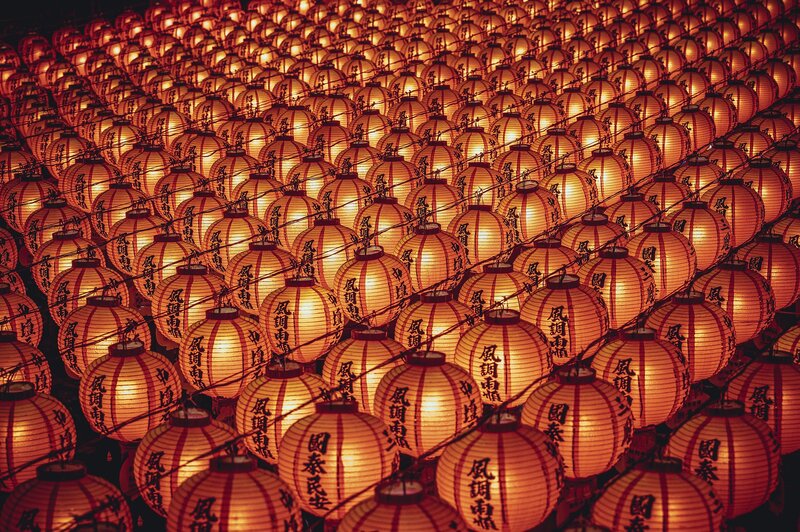 Rows of Lit Lanterns — Orange, Festive