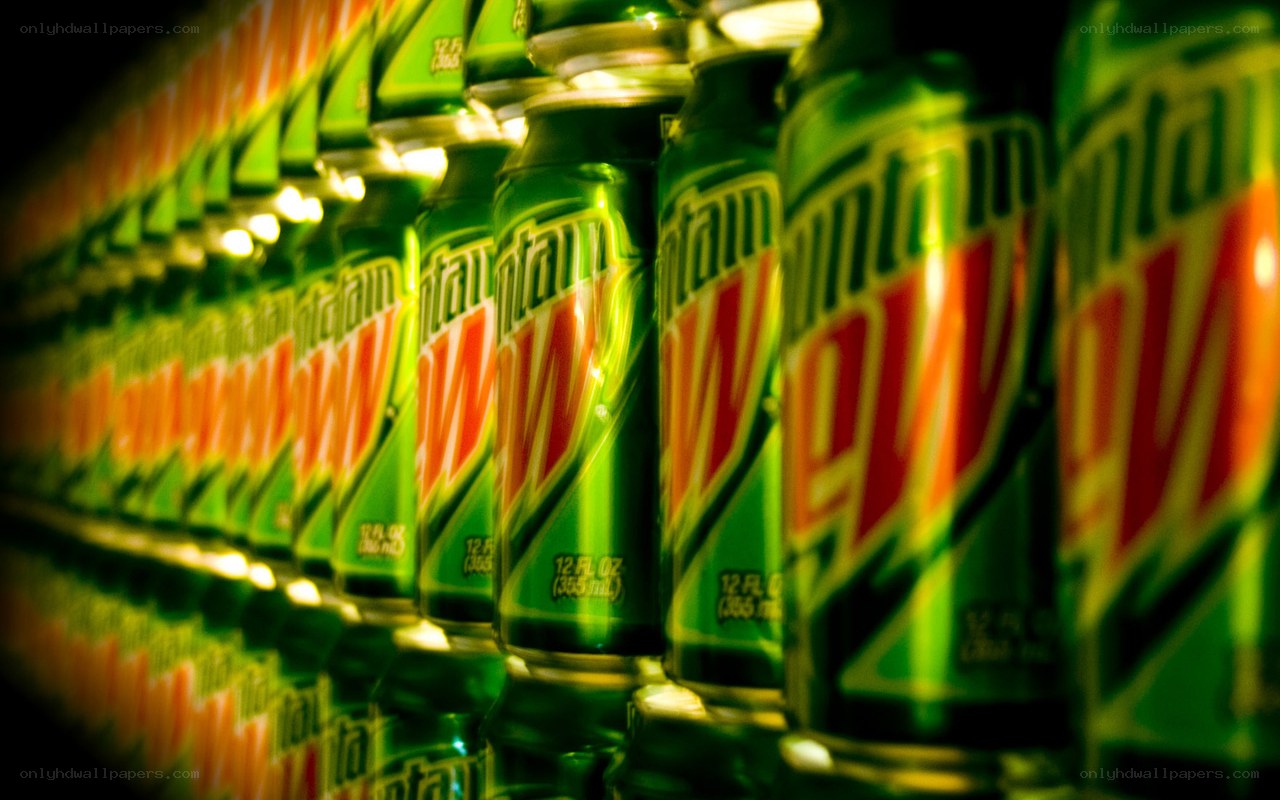 Rows of Mountain Dew cans