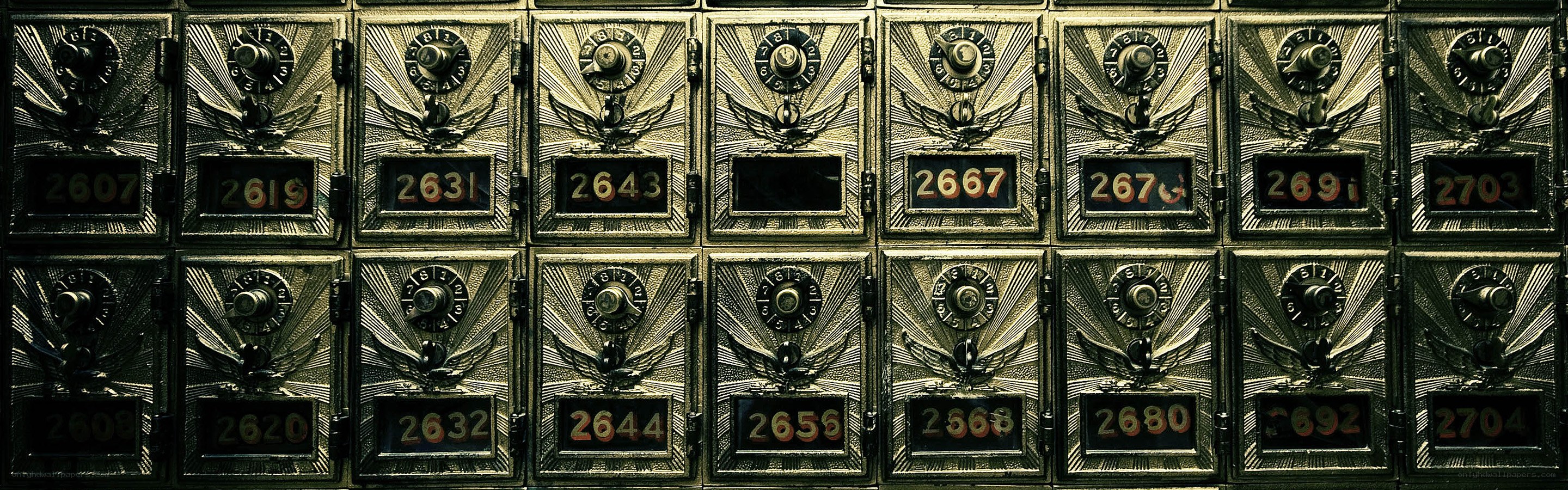 Rows of numbered safe deposit boxes