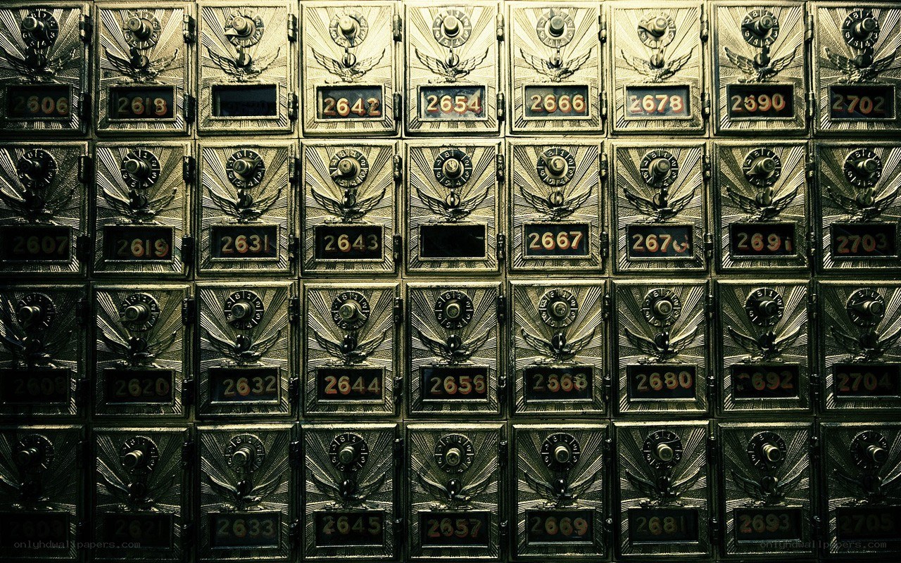 rows of old safe deposit boxes