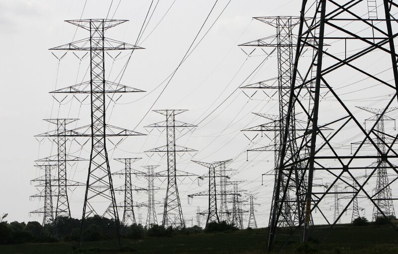 Rows of power transmission towers