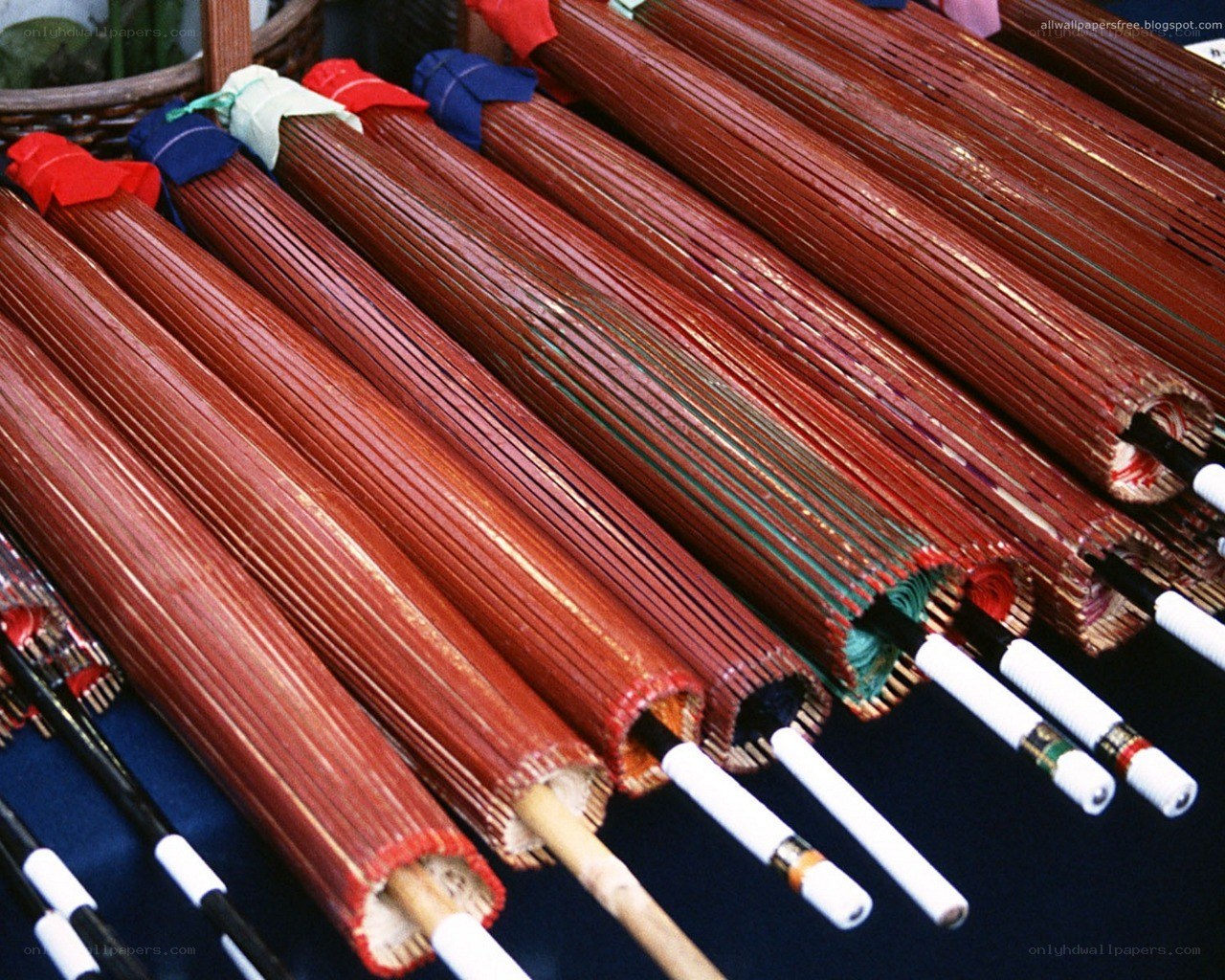 Rows of traditional umbrellas