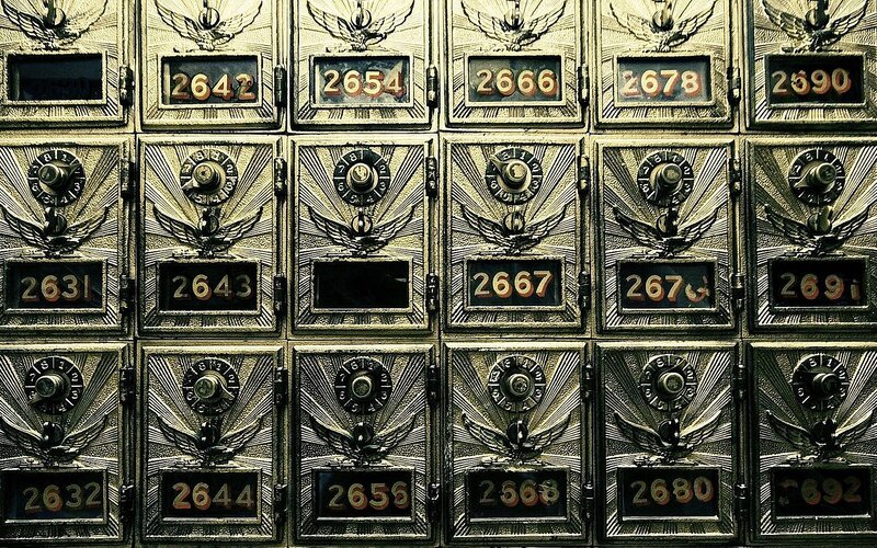 Rows of vintage mailboxes