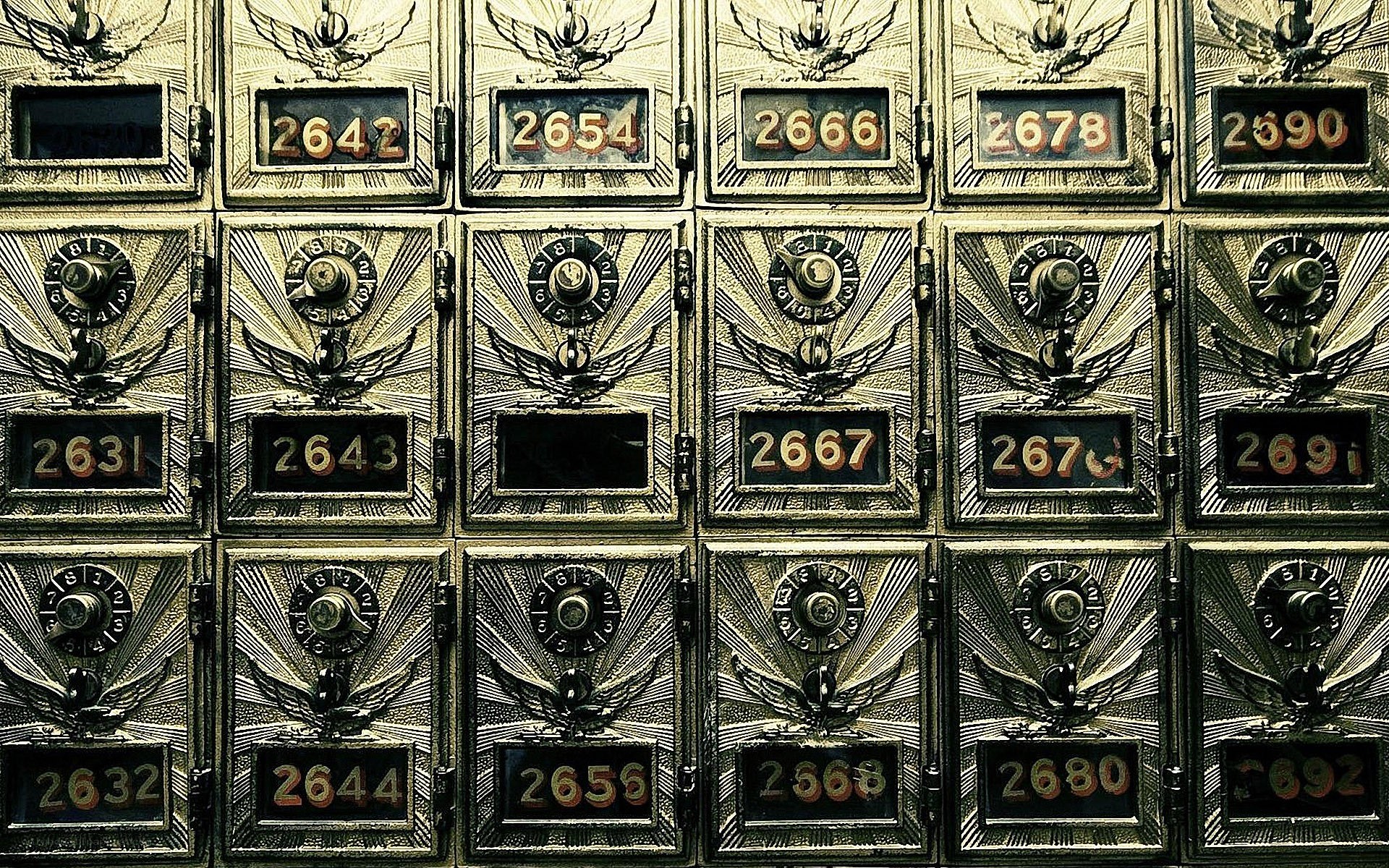 Rows of vintage mailboxes