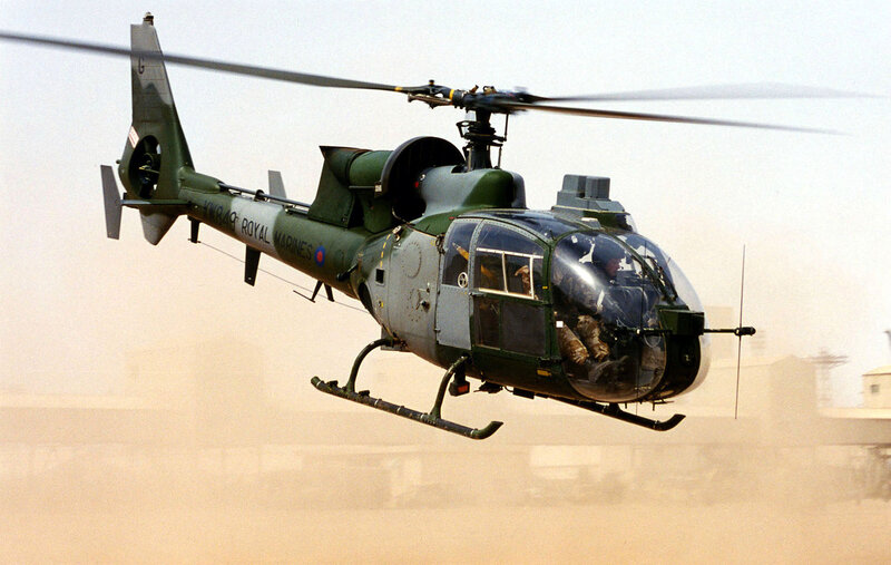 Royal Marines helicopter in flight