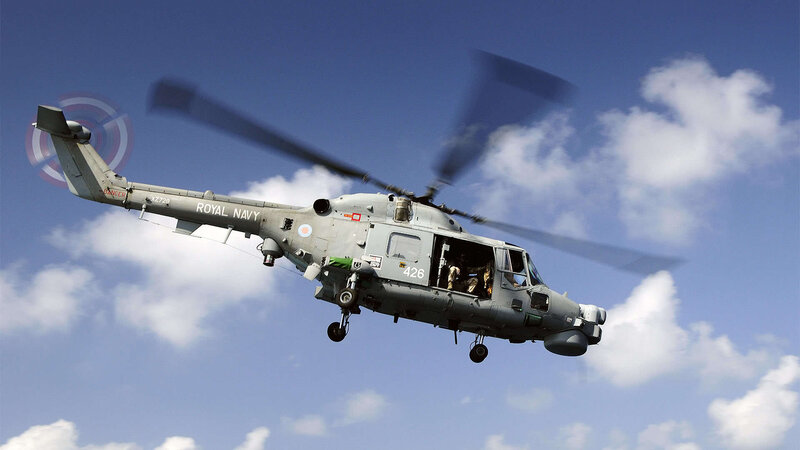 Royal Navy helicopter in flight